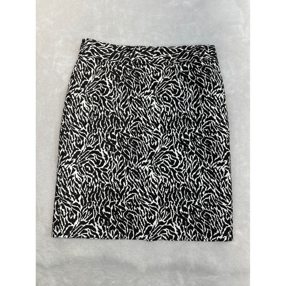 Ann Taylor Loft Pencil Skirt 8 Black White Animal Print Cotton Silk Blend NWT